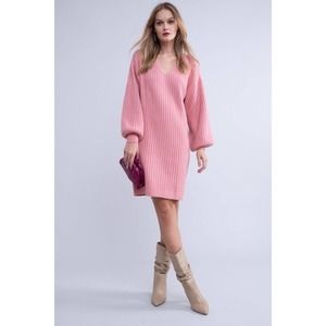Rachel Parcell Oversized Sweater Dress Balloon Sleeves Pink sz S small